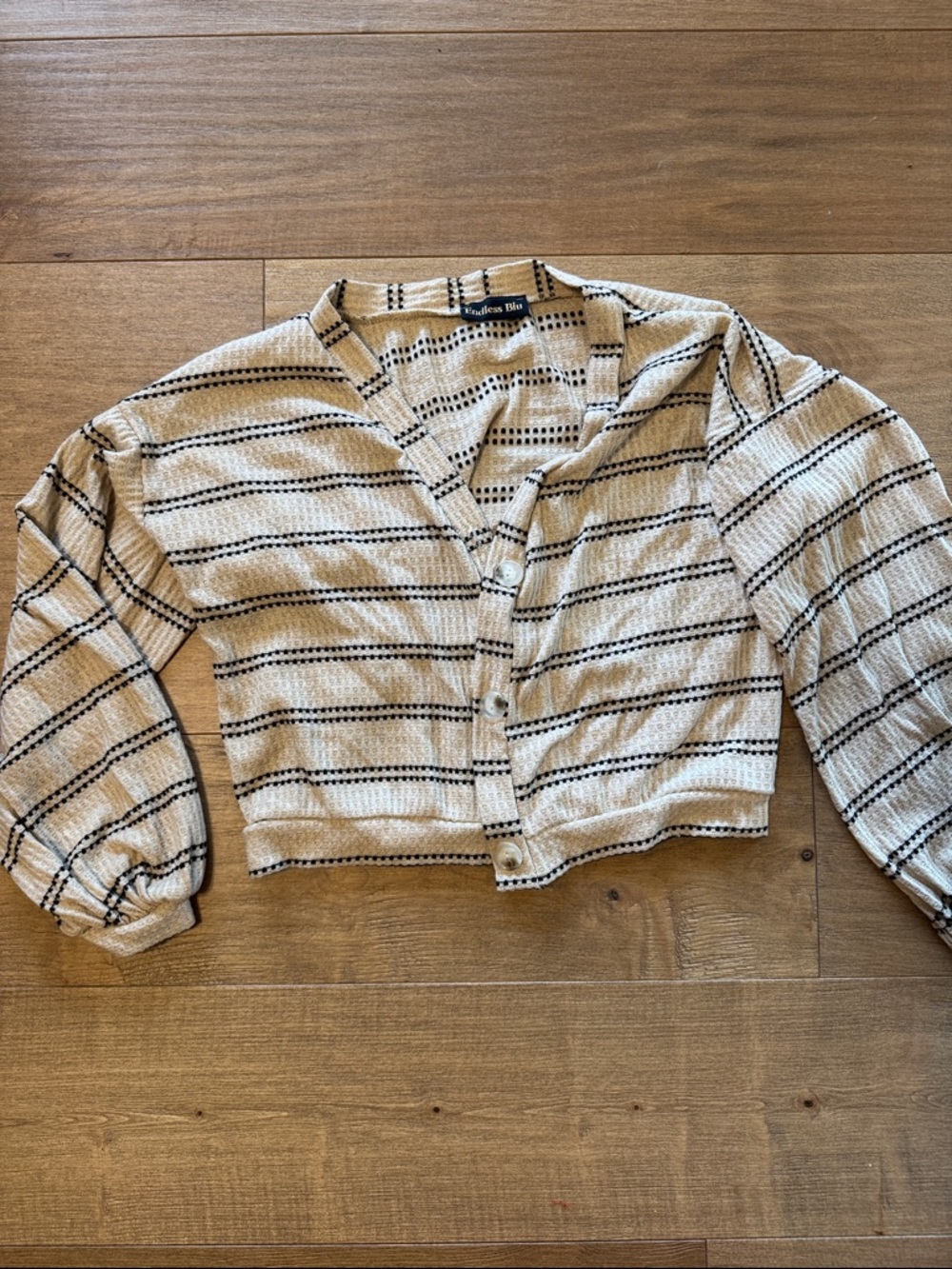 Stripe Button Ballon Sleeve Cardigan in Cream and Black